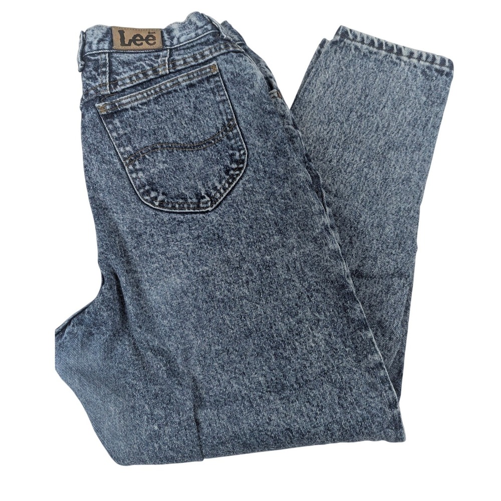 Lee Vintage 90s High Waisted Acid Wash Mom Jeans USA Blue Tapered Size 16